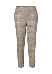 Beige rutiga byxor med skräddarsydd passform, med en slät textur och subtila svarta accenter. Klassisk design med frampockets.