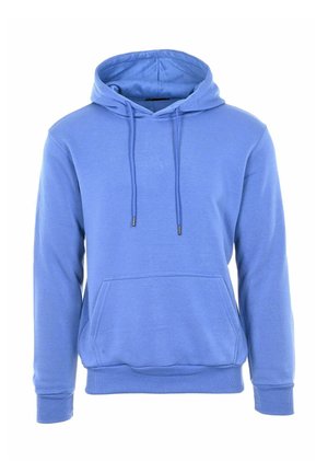 Felpa con cappuccio blu in misto cotone, dotata di tasca frontale a marsupio, cordini e polsini a coste per una vestibilità aderente.
