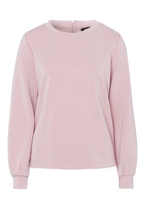 Lichtroze longsleeve met ronde hals, geribbelde manchetten en een zichtbare rits aan de achterkant.