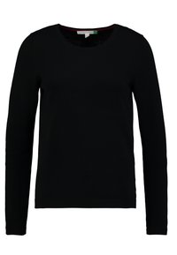 Zwart shirt met lange mouwen, gemaakt van zachte gebreide stof. Voorzien van een ronde halslijn met een rood accent aan de binnenkant van de kraag. Minimalistisch ontwerp.