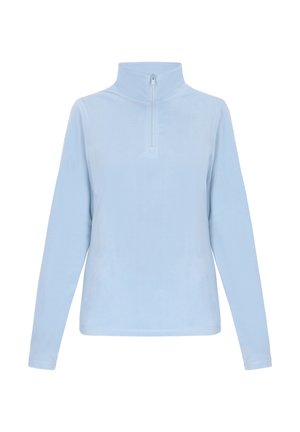 Gaiši zils poliesteris ar augstu apkakli un ceturtdaļas rāvējslēdzēju. Iespējas garas piedurknes un gluda, mīksta tekstūra.