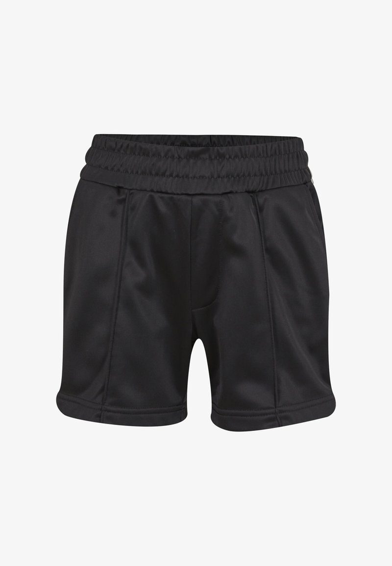 Shorts de sport noirs avec une taille élastique, tissu lisse et détails de couture discrets. Conçus pour être portés lors d'activités.