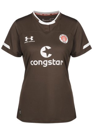 Braunes FC St. Pauli Fußballtrikot mit weißem Under Armour-Logo, Sponsoren-Schriftzug "congstar" und Vereinswappen auf der linken Brust, weiße Ärmelstreifen.