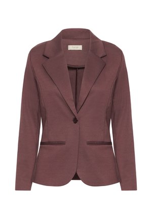 Bordeaux blazer lavet af glat stof med en tætsiddende design, med notch-lapel, enkelt knaplukning og to forlommer.