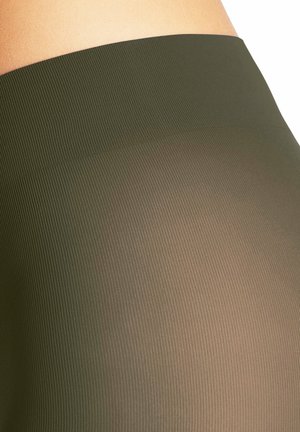 Opaque green leggings with a ribbed texture. The waistband is elasticated, blending seamlessly with the fabric for a fitted appearance.