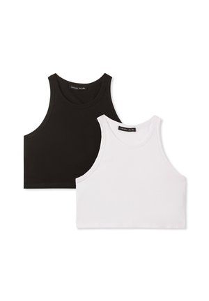 Due canotte tagliate, una nera e una bianca, realizzate in morbido cotone con spalline larghe e scollo tondo.