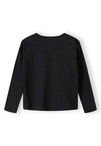 Dunkelgraues Langarmshirt mit Rundhalsausschnitt, aus weichem Material, in gerader Schnittform und ohne sichtbare Muster oder Akzente.
