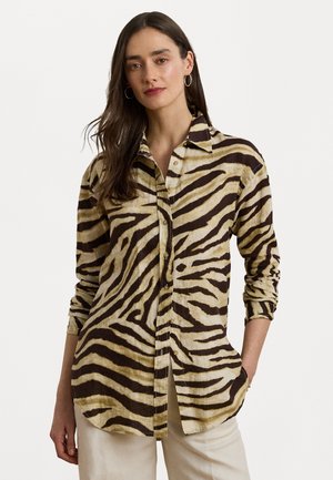 Lauren Ralph Lauren Petite Relaxed Fit Zebra Print Linen Shirt - Button-down blouse - cream/brown