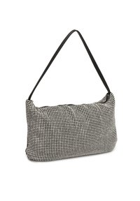 Svart och silver paljetterad handväska med en mjuk, rektangulär form, tunn svart rem och en texturerad yta skapad av små paljetter.