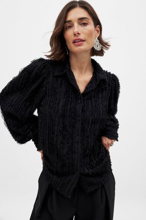FRINGE LONG SLEEVE - Bluza z gumbi - black