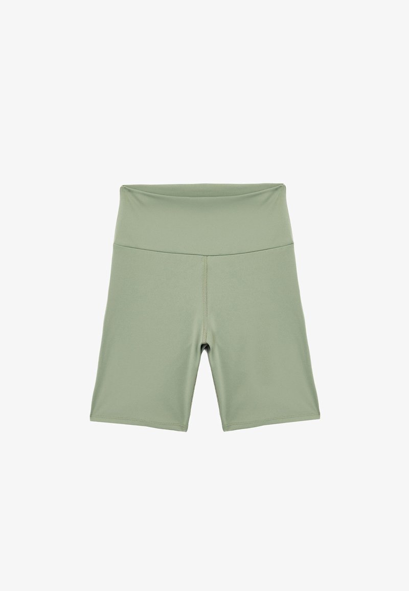 Ljust gröna högmidjade cykelshorts tillverkade av elastiskt tyg, med en slät yta och minimala sömnadsdetaljer.