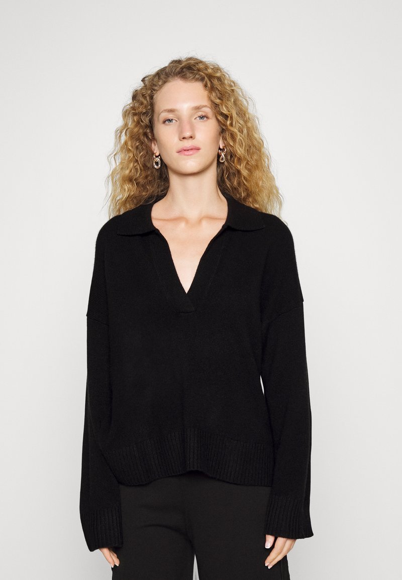 Davida Cashmere CHUNKY OPEN COLLAR Jumper black Zalando.ie