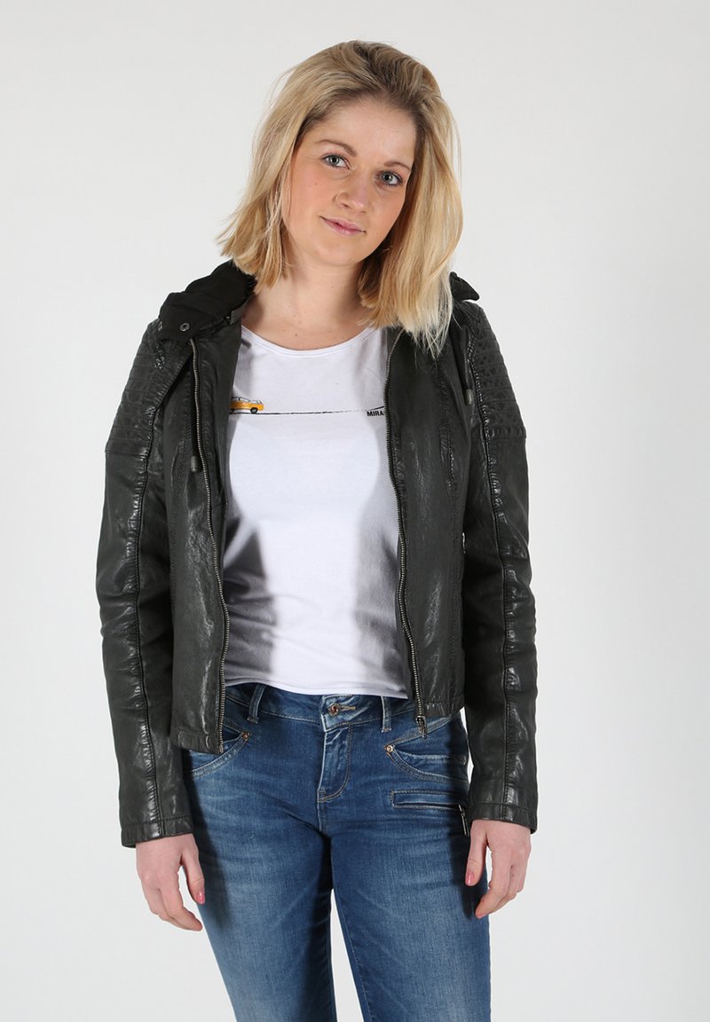 Damen Leichte Jacken | Miracle of Denim Lederjacke anthrazit - RK95428 Damen Leichte Jacken | Miracle of Denim Lederjacke anthrazit - RK95428