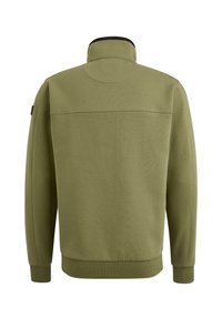 Groene sweatshirt met een hoge kraag, lange mouwen, geribbelde manchetten en een horizontale naad over de rug. Gladde katoen stof.