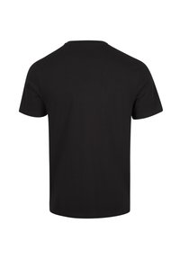 Camiseta de algodón negra con cuello redondo, mangas cortas y un dobladillo recto. Textura suave, diseño minimalista sin estampados ni acentos.