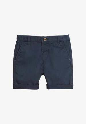 Marineblå afslappede shorts med knaplukning, bæltestropper, sidelommer og opkørte kanter.