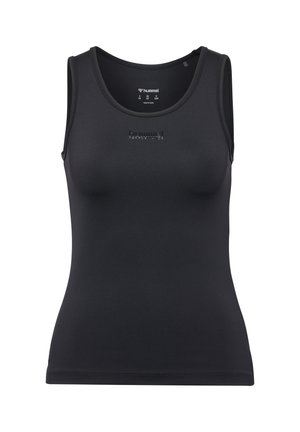 Débardeur sportif noir sans manches avec encolure ronde et petit logo embossé "hummel" centré sur la poitrine.