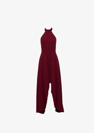 Burgundy värvi kaelarihma ja varrukateta kleit, millel on vormitud ülakeha ja voogav seelik. Omadusteks kõrge-madal disain, valmistatud siledast ja kergest kangast.