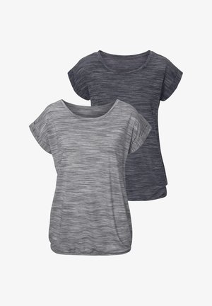 Kurzarm-T-Shirts in Hellgrau und Dunkelgrau, aus einem weichen, strukturierten Stoff mit einem feinen Melange-Muster und lässigem Schnitt.