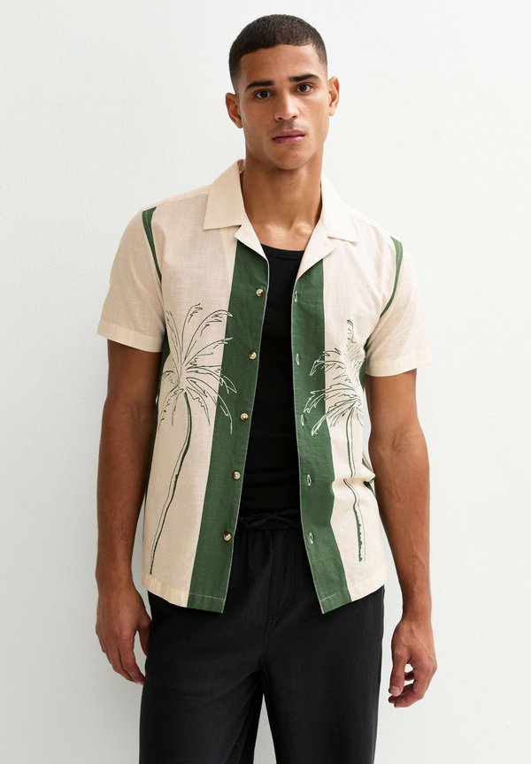 RELAXED PALM TREE PRINT REVERE COLLAR BOWLING - Hemd