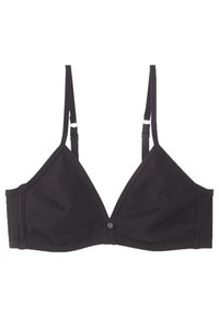 Mustan kolmionmuotoinen rintaliivi, joka on valmistettu puuvillasekoitekankaasta. Varustettu säädettävillä koristuksilla, etulukolla ja minimalistisella suunnittelulla ilman koristeita.