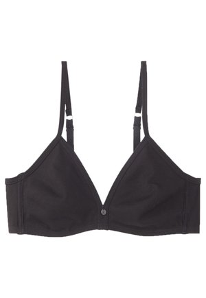 Mustan kolmionmuotoinen rintaliivi, joka on valmistettu puuvillasekoitekankaasta. Varustettu säädettävillä koristuksilla, etulukolla ja minimalistisella suunnittelulla ilman koristeita.