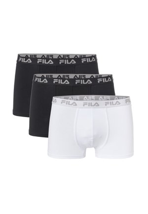 Tre FILA boxer briefs i sort og hvid med logo-elastik i taljen stablet på en hvid baggrund.