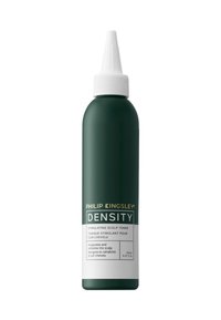 Groene plastic fles met een lange witte sproeikop, gelabeld "Philip Kingsley Density," 150 ml, ontworpen voor het tonifiëren en verfrissen van de hoofdhuid.