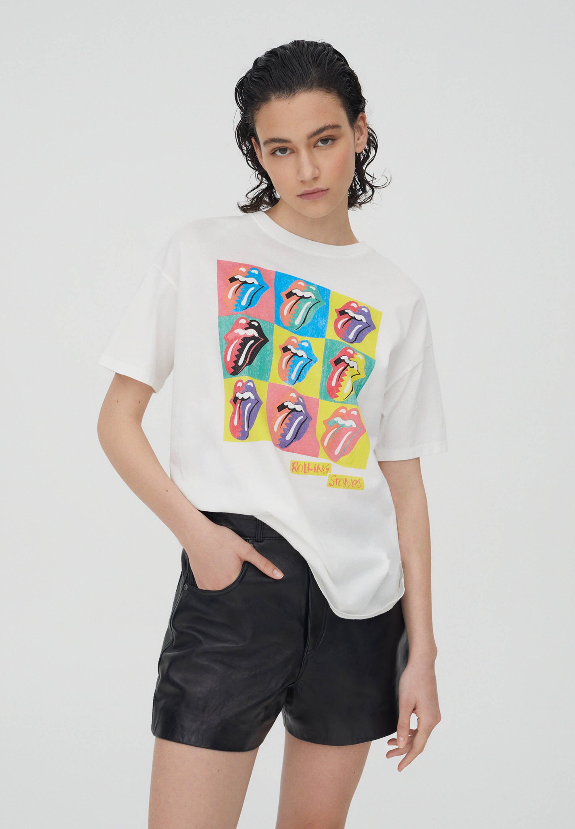 Pull Bear Rolling Stones T Shirt Print White Weiss Zalando De