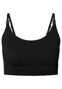 Svart ribbad bralette med justerbara remmar och en bred band. Har en sömlös design med en sträcker och mjuk textur för komfort.