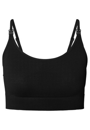 Zwarte geribbelde bralette met verstelbare bandjes en een brede band. Kenmerkt zich door een naadloos ontwerp met een rekbare, zachte textuur voor comfort.