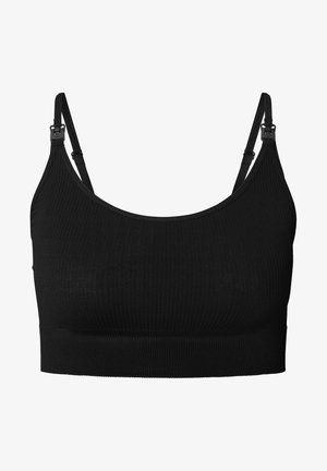 Sort ribbet bralette med justerbare stropper og en bredt bånd. Har et sømløst design med en strækbar, blød tekstur for komfort.
