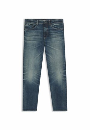 Donkerblauwe spijkerbroek met een recht model. Beschikt over vervagingsdetail aan de voorkant, twee voorzakken en een merketiket aan de binnenkant van de tailleband.