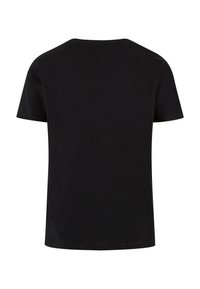 Tricou negru cu mânecă scurtă, realizat din bumbac, având gât rotund și un tiv drept. Textură netedă, fără grafice sau modele vizibile.