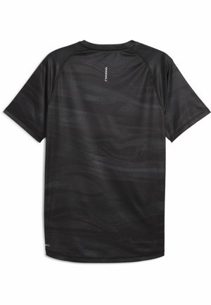 Must have lühikeste varrukatega must särk, mis on valmistatud siledast ja kergest kangast, millel on tagasihoidlik lainekujundus, ümar kaelus ja tagaküljel logo detail.