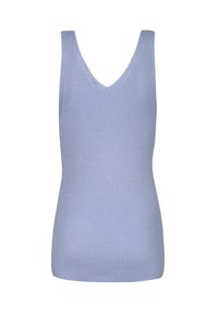 Geribbelde Tanktop in lichtblauw, met een diepe V-hals en mouwloos ontwerp. Gemaakt van zacht, flexibel materiaal voor een aansluitende look.