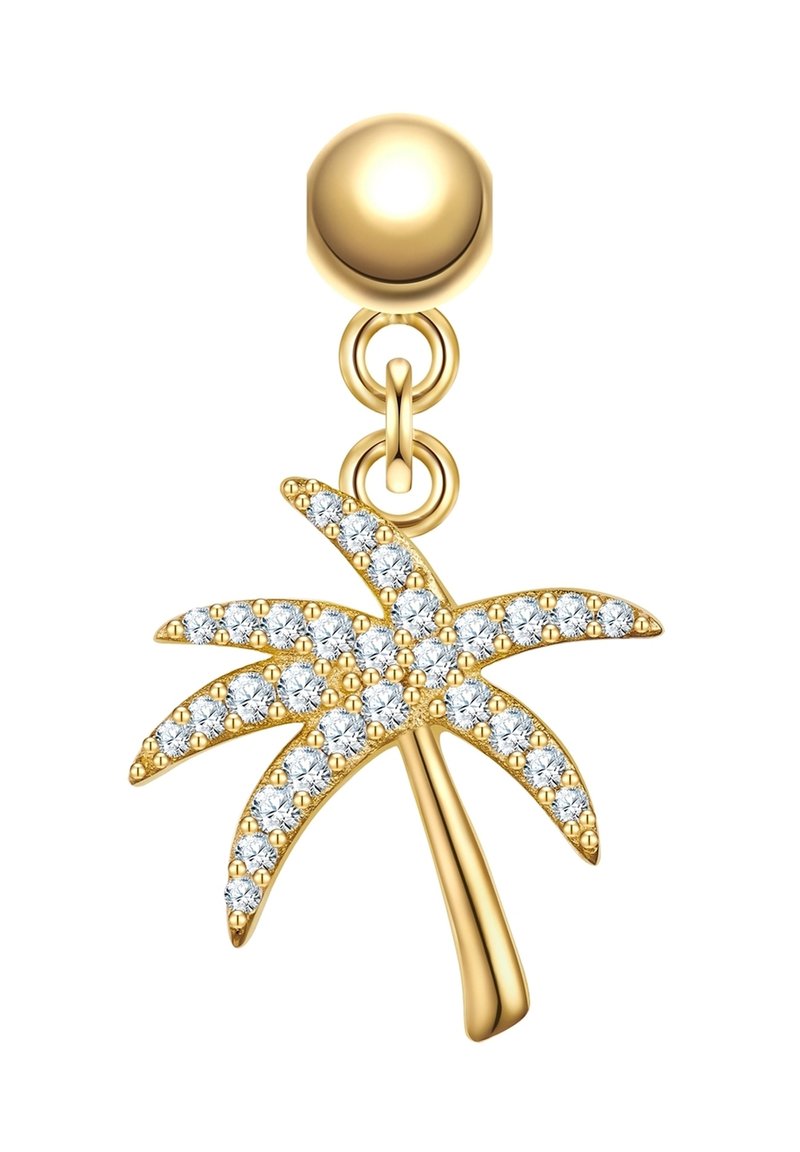 Aukso palmės žavesys, dekoruotas skaidriais rhinestones, pakabintas ant apvalios kilpos su lygiu paviršiumi, demonstruojantis modernų dizainą.