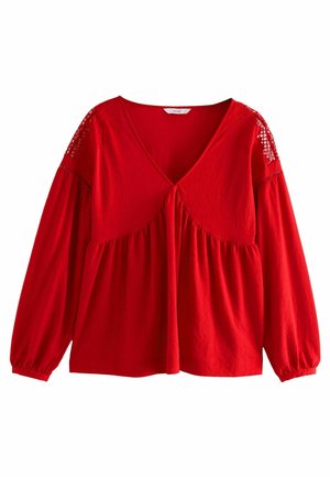 LONG SLEEVE V-NECK CUTWORK - Blúz - red