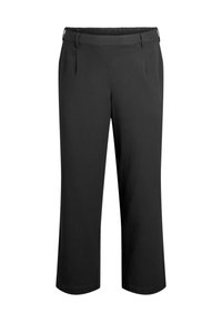 Melnas cropped bikses no gluda auduma. Tām ir elastīga jostasvietas lenta un divas priekšējās kabatas ar vienkāršu, taisnu kāju dizainu.