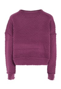 Maglione lavorato a maglia viola con un motivo a nido d'ape testurizzato, vestibilità rilassata, scollatura rotonda e polsini e orlo a costine.
