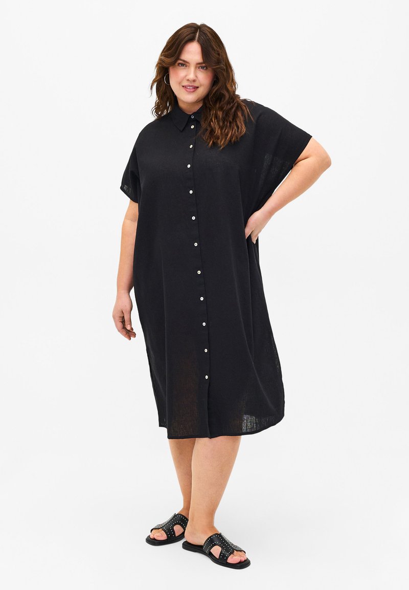 Zizzi LANGES - Nööpidega pluus - black