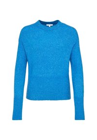 Klart blå långärmad stickad tröja med ribbade mudd och nederkant, rundad halsringning och rak passform.