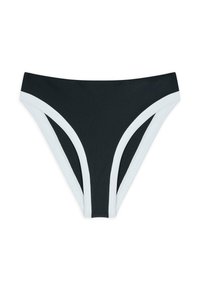 Svart bikiniunderdel med vita detaljer. Har en klassisk skärning och en mjuk textur, vilket framhäver kontrasten mellan färgerna.
