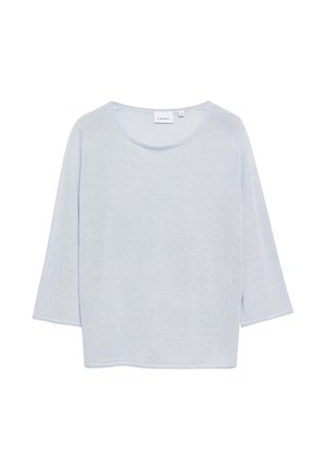 Hellblauer, langärmeliger Pullover mit Rundhalsausschnitt, lockerer Passform und dezenter Textur, mit Markenschild "Comma".