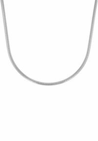 Silberne Schlangenkette mit flexibler Bauweise, ausgestattet mit glatter Textur und glänzender Oberfläche, die sich für verschiedene Anhängerbefestigungen eignet.