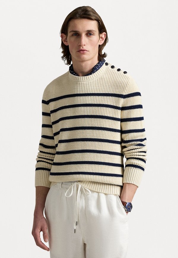 STRIPED COTTON-LINEN SWEATER - Jumper - cream combo