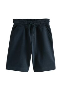 Námořnické modré šortky vyrobené z měkké směsi bavlny, s elastickým pasem na šňůrku, dvěma bočními kapsami a rovnými nohavicemi.