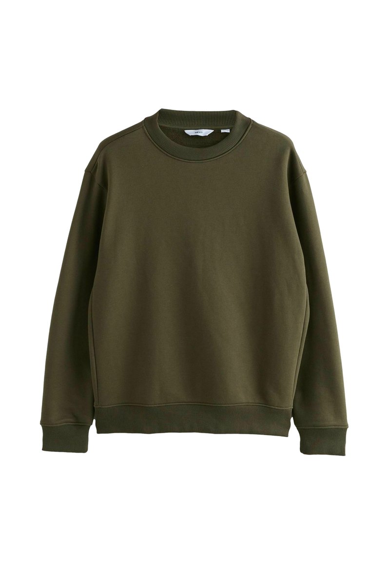 Oliven grøn sweatshirt med rund halsudskæring, ribbede manchetter og kant. Lavet af blødt materiale, med lange ærmer og en afslappet pasform.
