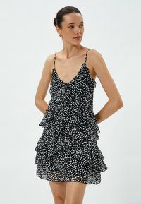Koton V NECK  SPAGHETTI STRAPPY RUFFLE   - Vestido informal - black