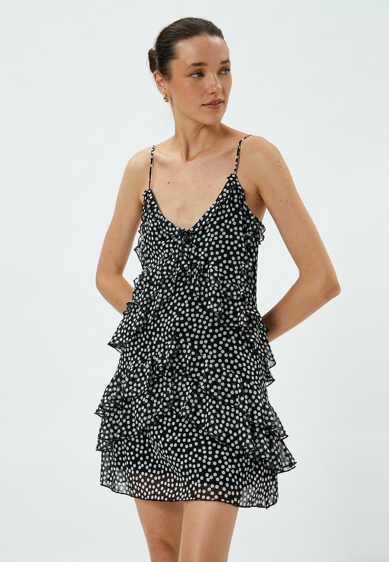 Koton V NECK SPAGHETTI STRAPPY RUFFLE - Jurk - black